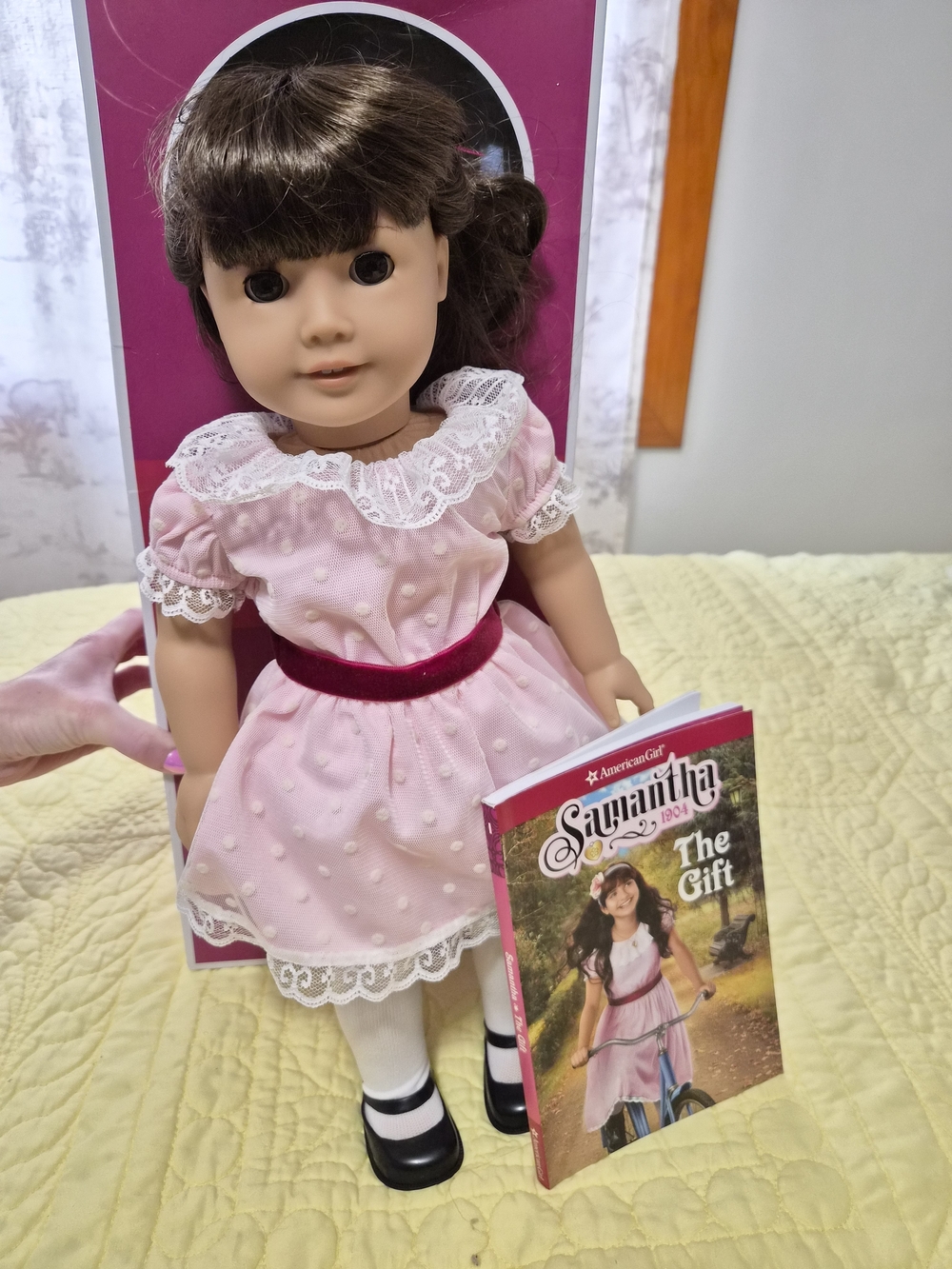 American Girl Samantha Doll in Light Pink Dress with Burgundy Sash